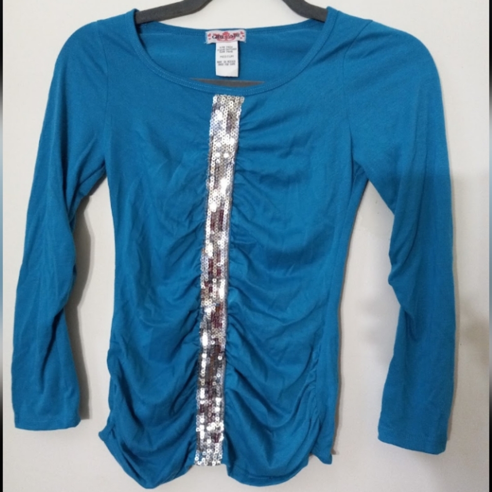 🎀 3/$20 Blue y2k 💙 Sequined Blouse Girls Size Medium